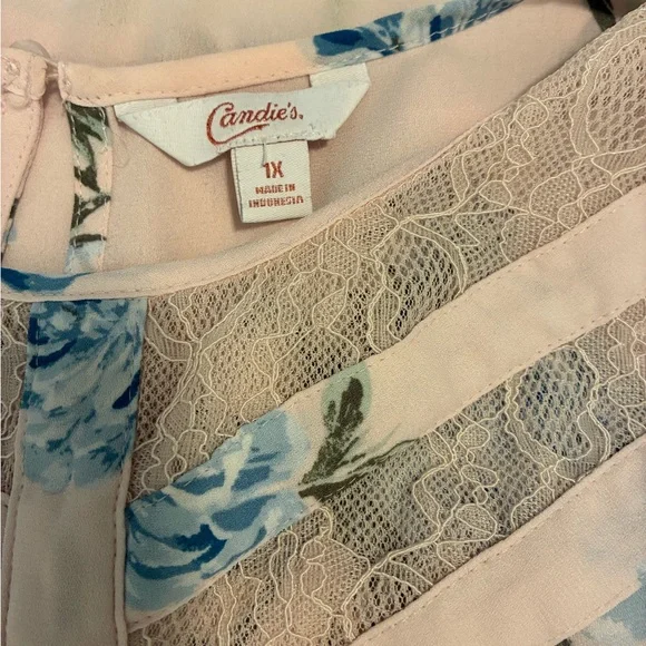 Candies Floral Blouse With Lace Trim Sleeveless Top‎ Pink 1X - Picture 2 of 2